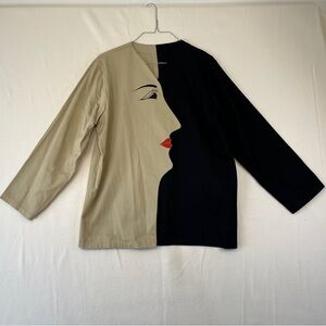 Vintage two tone lady face black and tan smock top